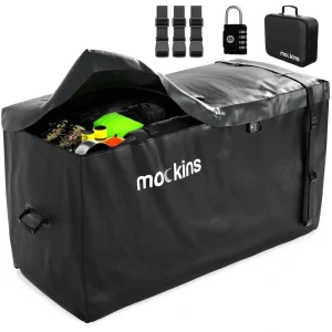 Mockins 25 Cu. Ft. XL Hitch Cargo Carrier Bag 59.5×30.5×23.5 in. Black Abrasion Resistant Vinyl Waterproof Cargo Bag