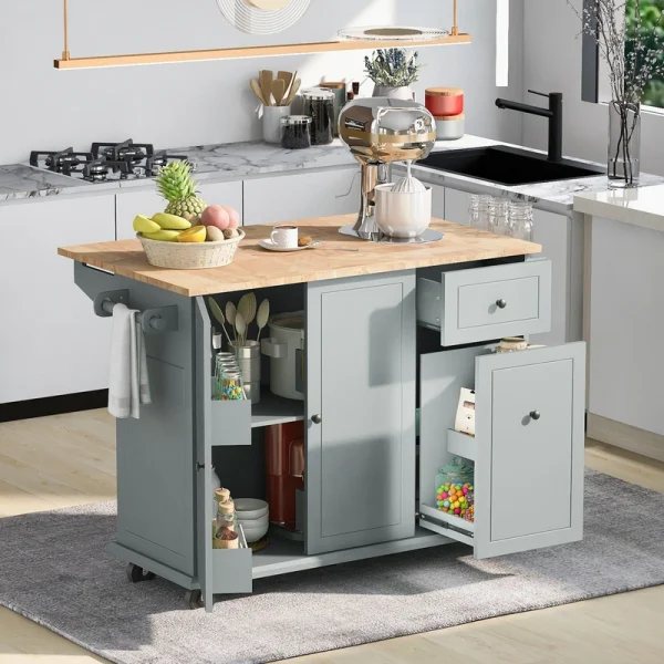 ModernLuxe Gray Wood Base with Wood Top Rolling Kitchen Island (28.74-in x 53.94-in x 36.81-in)
