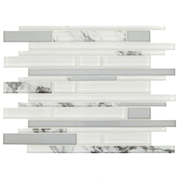 Mohawk Brightmore Polar Ice Random Linear 10 x 13 Glass Mosaic Tile