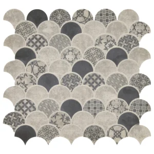 Mohawk Brightmore Scallop Deco 12 x 13 Glass Mosaic Tile