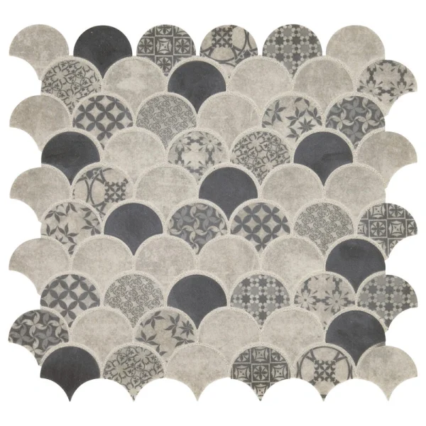 Mohawk Brightmore Scallop Deco 12 x 13 Glass Mosaic Tile