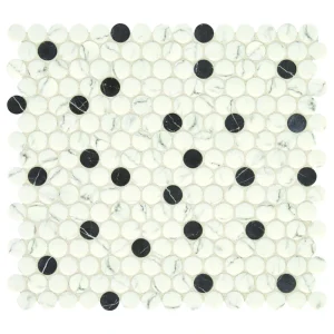 Mohawk Brightmore Winter Stark 12 x 13 Glass and Stone Penny Round Mosaic Tile
