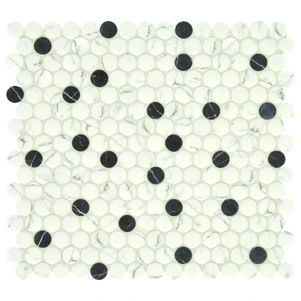 Mohawk Brightmore Winter Stark 12 x 13 Glass and Stone Penny Round Mosaic Tile