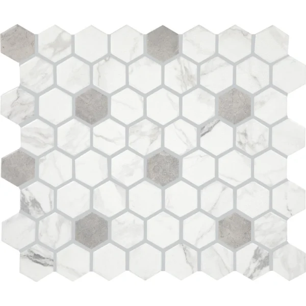 Mohawk Clean Protect Point Park Bianco Cascade Fusion 11-1/2 x 14 Ceramic Hexagon Mosaic Tile