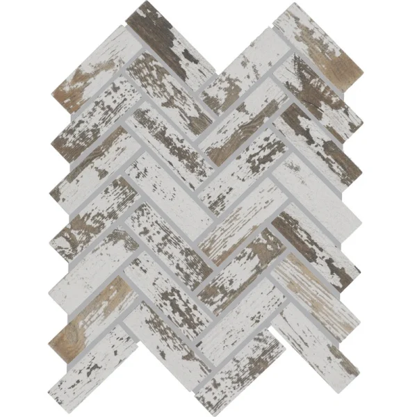 Mohawk Clean Protect Relaxed Rustic Whitewash 9 x 12 Ceramic Herringbone Mosaic Tile