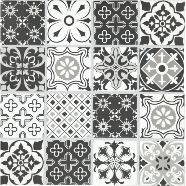 Mohawk Deco Designs Black Ink Deco 12 x 12 Ceramic Mosaic Tile