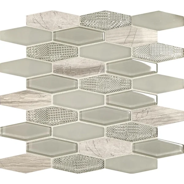 Mohawk Grand Terrace Arvada 12 x 13 Hexagon Glass and Stone Mosaic Tile