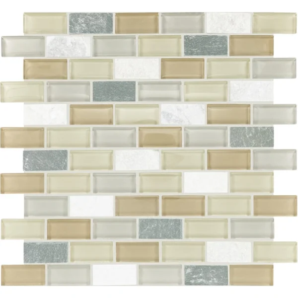 Mohawk Krystal Slate Storm 12 x 11 Glass and Stone Mosaic Tile