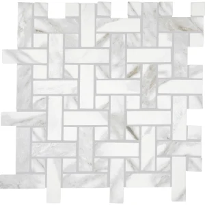 Mohawk Noble Weaves Glacier White 12 x 12 Ceramic Basketweave Mosaic Tile