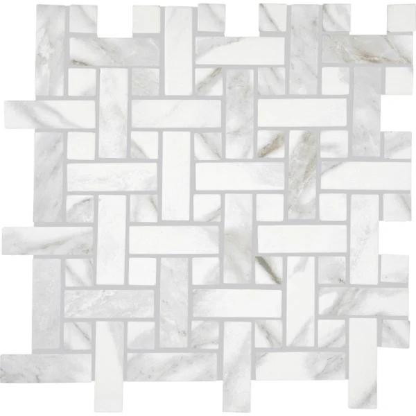 Mohawk Noble Weaves Glacier White 12 x 12 Ceramic Basketweave Mosaic Tile