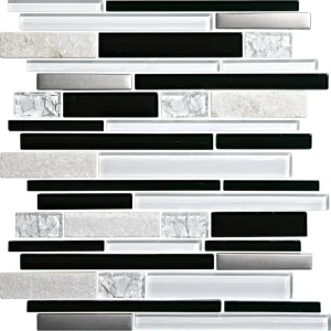 Mohawk Phase Black Pearl 12 x 12 Glass and Stone Mosaic Tile
