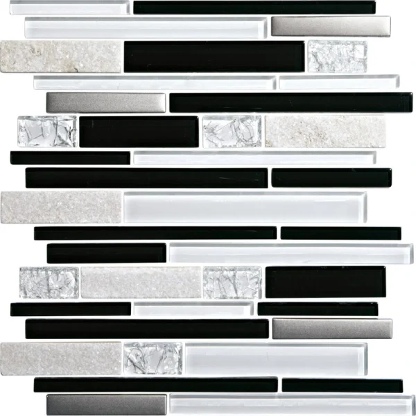 Mohawk Phase Black Pearl 12 x 12 Glass and Stone Mosaic Tile