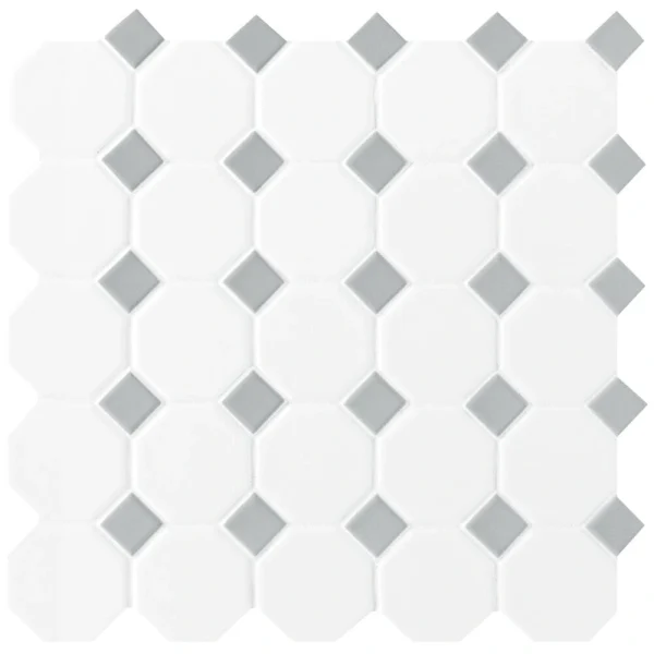 Mohawk Vivant Matte White Gray Dot 12 x 12 Octagon Ceramic Mosaic Tile T726942956