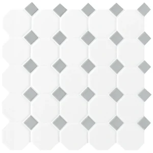 Mohawk Vivant Matte White Gray Dot 12 x 12 Octagon Ceramic Mosaic Tile T726943384