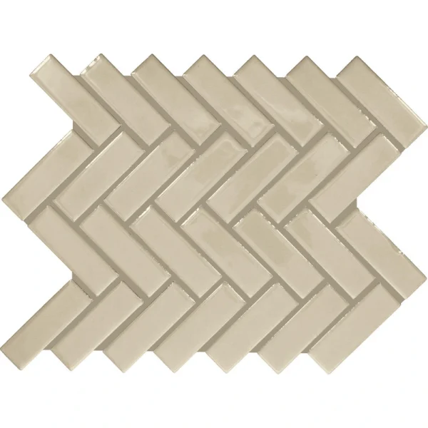 Mohawk Vivant Semi-Gloss Urban Putty 9 x 12 Ceramic Herringbone Mosaic Tile