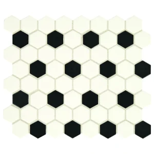 Mohawk Vivant White and Black Hexagon 11-1/2 x 14 Ceramic Mosaic Tile T726942970