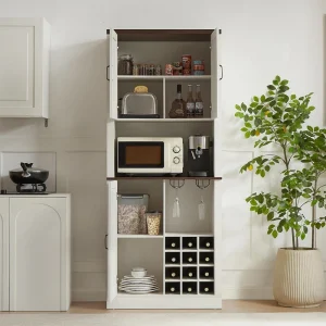 Mondawe Contemporary/Modern White Wood Curio Cabinet with Wine Storage