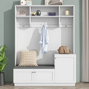Mondawe Modern 59-in White Wood Hall Tree