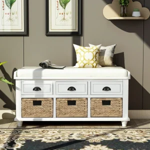 Mondawe Rustic White Storage Bench 42.1-in x 15.4-in x 18.7-in