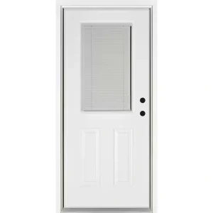 MP Doors 32 in. x 80 in. Left-Hand Inswing 1/2-Lite LowE Blinds Between Glass White Fiberglass Prehung Front Door