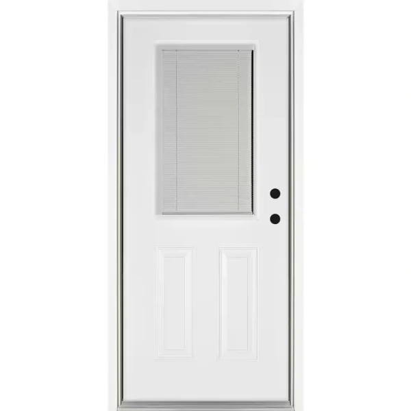 MP Doors 32 in. x 80 in. Left-Hand Inswing 1/2-Lite LowE Blinds Between Glass White Fiberglass Prehung Front Door