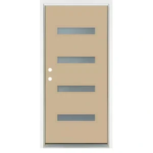 MP Doors 36 in. x 80 in. Smooth Latte Right-Hand Inswing 4 Lite Frosted Painted Fiberglass Prehung Front Door