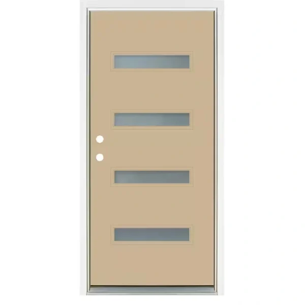 MP Doors 36 in. x 80 in. Smooth Latte Right-Hand Inswing 4 Lite Frosted Painted Fiberglass Prehung Front Door