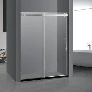 MYCASS 60 in. W x 76 in. H Sliding Frameless Shower Doors in Brushed Nickel Finish with Big Rollers with Clear Tempered Glass