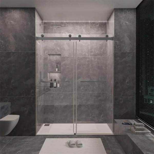 NANAWO 60 in. W x 72 in. H Sliding Frameless Shower Door in Gray with 3/8 in. Clear Glass