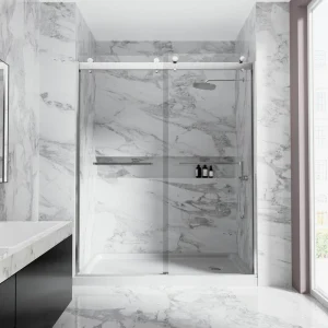 NANAWO 60 in. W x 74 in. H Double Sliding Frameless Shower Door in Polished Chrome with 5/16 in. Clear Tempered Glass