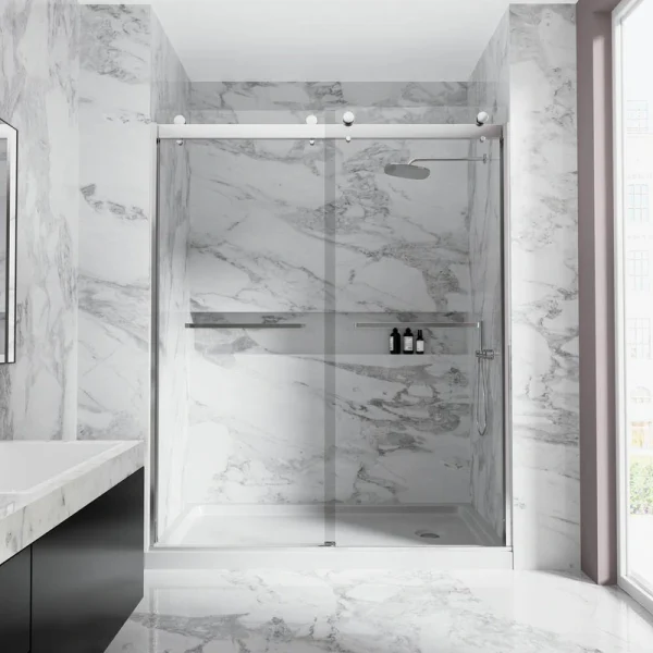 NANAWO 60 in. W x 74 in. H Double Sliding Frameless Shower Door in Polished Chrome with 5/16 in. Clear Tempered Glass