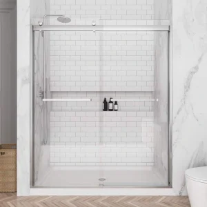 NANAWO 60 in. W x 74 in. H Sliding Frameless Shower Door in Brushed Nickel with 5/16 in. Clear Tempered Glass