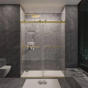 NANAWO 60 in. W x 80 in. H Sliding Frameless Shower Door in Brushed Gold with 3/8 in. Clear Glass