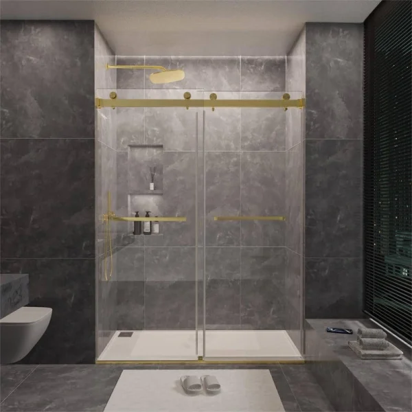 NANAWO 60 in. W x 80 in. H Sliding Frameless Shower Door in Brushed Gold with 3/8 in. Clear Glass