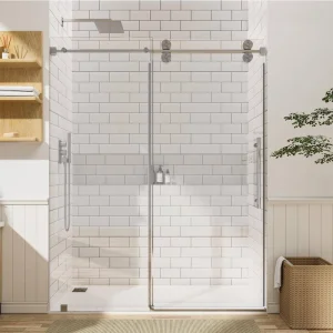 NANAWO 66 in. W x 76 in. H Single Sliding Frameless Shower Door in Grey with 3/8 in. Clear Glass
