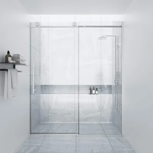 NANAWO HAIMA 54 in. W x 74 in. H Single Sliding Frameless Shower Door in Chrome with Clear 5/16 in. Glass