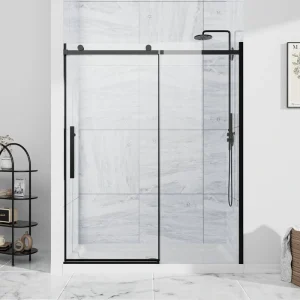 NANAWO Obsidian 54 in. W x 74 in. H Single Sliding Frameless Shower Door in Matt Black with Clear 5/16 in. Glass