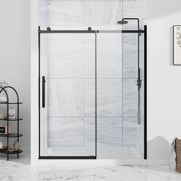 NANAWO Obsidian 54 in. W x 74 in. H Single Sliding Frameless Shower Door in Matt Black with Clear 5/16 in. Glass