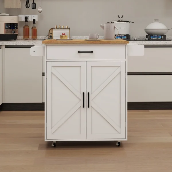 Nestfair White Wood Base with Mdf Wood Top Rolling Kitchen Island (17.72-in x 37.99-in x 36.02-in)