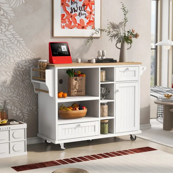 Nestfair White Wood Base with Mdf Wood Top Rolling Kitchen Island (18.1-in x 50.8-in x 36.2-in)