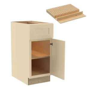 Newport 15 in. W x 24 in. D x 34.5 in. H Assembled Plywood Base Kitchen Cabinet in Blended Cream with Knife Block RH