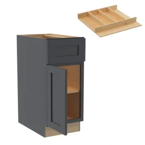 Newport 15 in. W x 24 in. D x 34.5 in. H Assembled Plywood Base Kitchen Cabinet in Deep Onyx with Utility Soft Close LH
