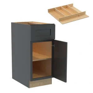 Newport 15 in. W x 24 in. D x 34.5 in. H Assembled Plywood Base Kitchen Cabinet in Deep Onyx with Utility Soft Close RH