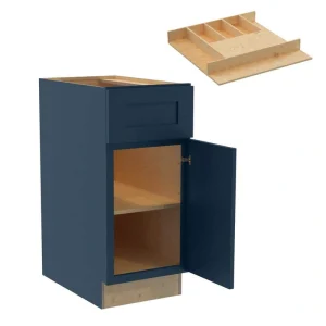 Newport 15 in. W x 24 in. D x 34.5 in. H Assembled Plywood Base Kitchen Cabinet in Mythic Blue with Cutlery Soft Cls RH