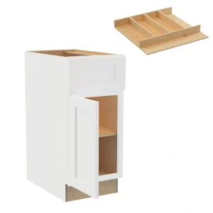 Newport 15 in. W x 24 in. D x 34.5 in. H Assembled Plywood Base Kitchen Cabinet in Pacific White with Utility LH