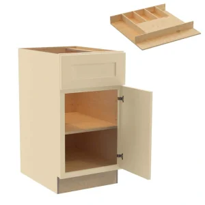 Newport 18 in. W x 24 in. D x 34.5 in. H Assembled Plywood Base Kitchen Cabinet in Blended Cream with Cutlery RH