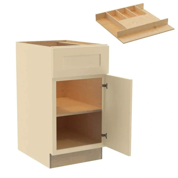 Newport 18 in. W x 24 in. D x 34.5 in. H Assembled Plywood Base Kitchen Cabinet in Blended Cream with Cutlery RH
