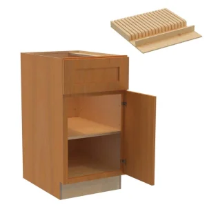 Newport 18 in. W x 24 in. D x 34.5 in. H Assembled Plywood Base Kitchen Cabinet in Cinnamon with Knife Block Soft Cls RH