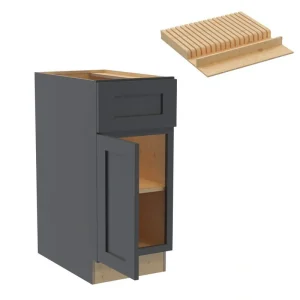 Newport 18 in. W x 24 in. D x 34.5 in. H Assembled Plywood Base Kitchen Cabinet in Deep Onyx with Knife Block LH