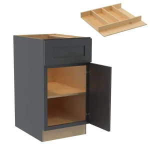 Newport 18 in. W x 24 in. D x 34.5 in. H Assembled Plywood Base Kitchen Cabinet in Deep Onyx with Utility Soft Close RH